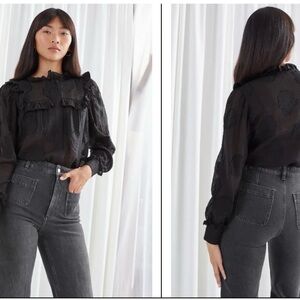 NWT & Other Stories Black Sheer Ruffle Blouse Size 4